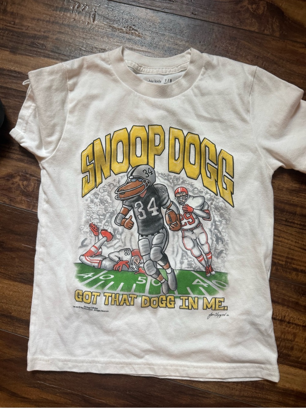 abercrombie kids White Snoop Dogg Graphic Tee with Yellow Lettering